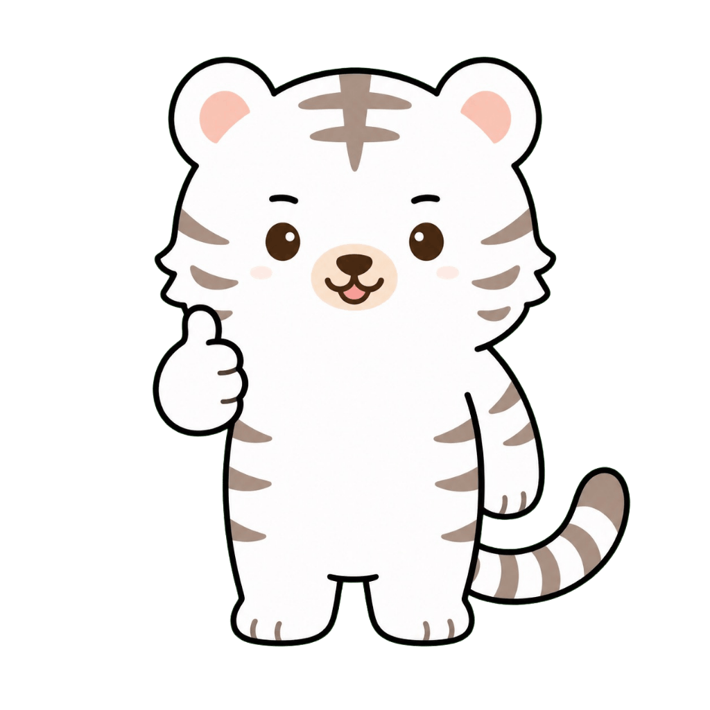Bommi the white tiger giving an encouraging thumbs up