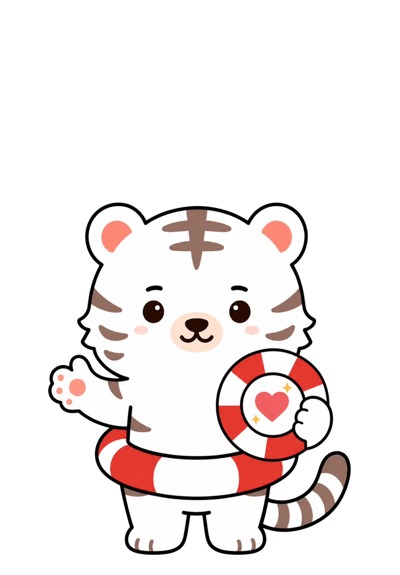 Bommi the tiger holding out a lifebuoy with a heart in it